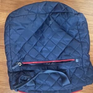 Quilted Black Backpack with Red Accents